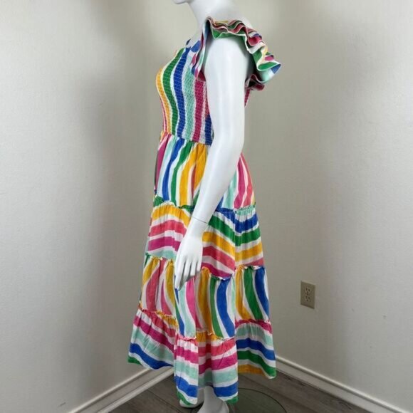 Crown & Ivy Womens Size L Cotton Striped Ruffle Pullover Midi Teired Dress Party - Picture 8 of 14